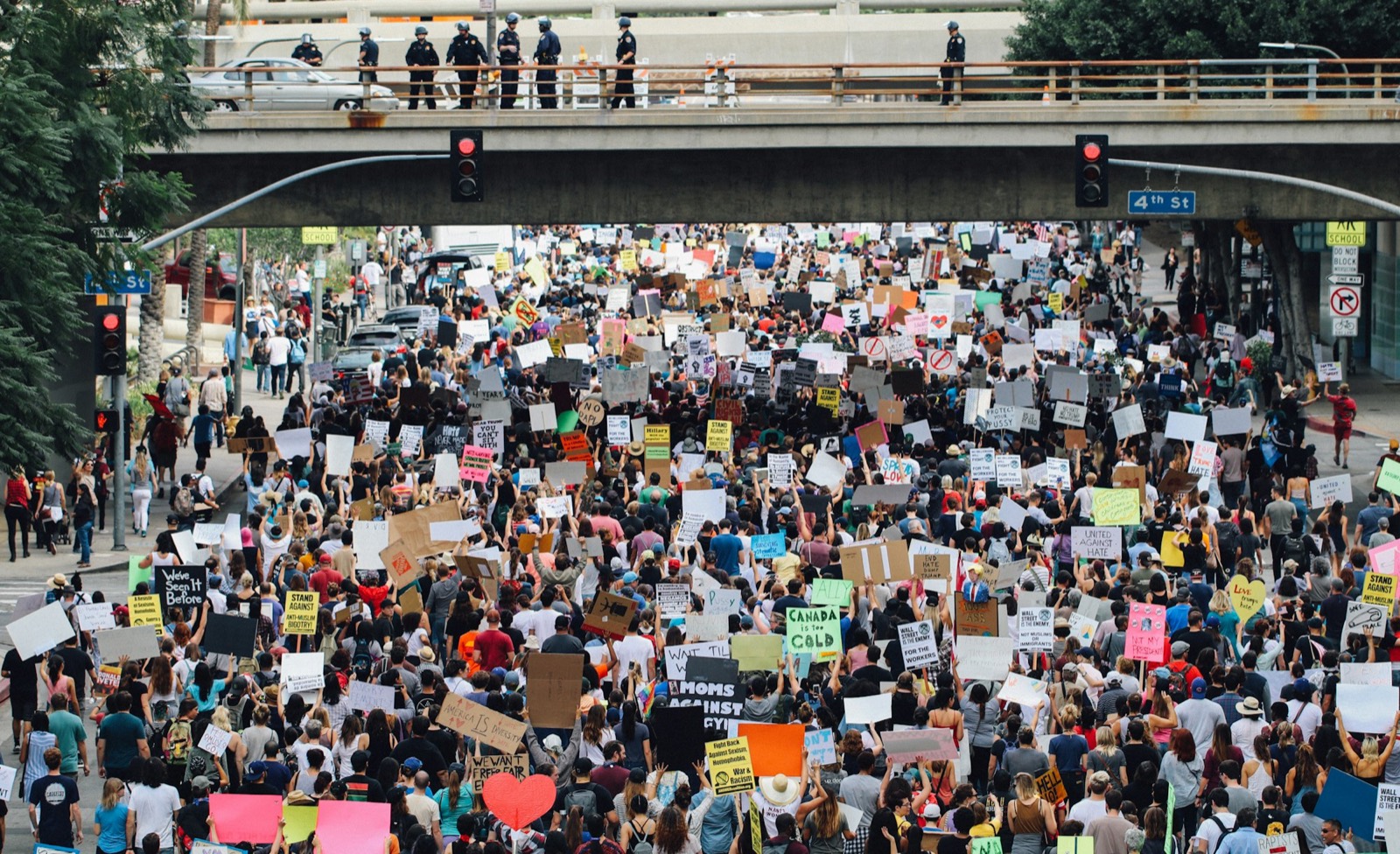 A crowd of passionate activists with signs at a rally.